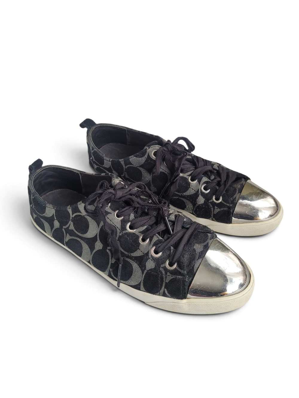 Coach Makayla Signature Suede Sneakers with Silver Metallic Toe Caps 9